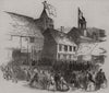 Lord Mayor of London procession near the church, at Rye. Sussex 1850 old print