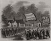 Huyton Lodge Volunteers entering Knowsley Park, Lancashire 1860 old print