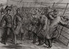 Kaffir War troop transport: A tricky parade on board the Nubian 1878 old print
