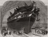 Launch of HMS James Watt, at the Royal Dockyard, Pembroke 1853 old print