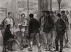 The Universities' boat-race on the Thames: weighing the crew. London 1874