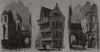 Street scene; block of old houses; old Prison. Antwerp 1872 antique print