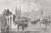 FRANCE. Market Boats Arriving, Angers 1850 old antique vintage print picture