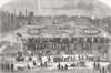 Frost Fair on the frozen Thames in the 17th century, London 1855 old print