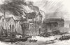 LONDON. fire at Brookss Wharf, Queenhithe 1876 old antique print picture