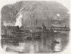 LONDON. Broadwoods piano factory fire, from Vauxhall Bridge 1856 old print