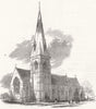 LONDON. Christ Church, Victoria-Road, Kensington 1851 old antique print