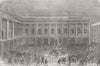 LANCASHIRE. Mass snowball fight, Liverpool Exchange 1854 old antique print