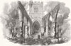 WALES. Remains of Hawarden Church, after recent fire 1857 old antique print