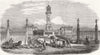 MARKETS. market-banks, pens for cattle, sheep, pigs 1855 old antique print