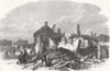 LINCS. Billinghay village, Lincolnshire, after fire 1864 old antique print