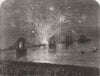 Fireworks on the Chain Pier, Brighton, Sussex 1856 old antique print picture
