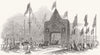CAMBS. Queen passing Triumphal arch, Tottenham Green 1847 old antique print