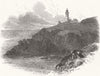 CORNWALL. New Lighthouse on Trevose Head, Cornwall 1847 old antique print