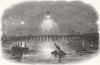 Display of fireworks, from Vauxhall Gardens, London 1847 old antique print
