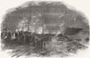 SCOTLAND. Torchlit Shiplaunch, Clyde 1855 old antique vintage print picture