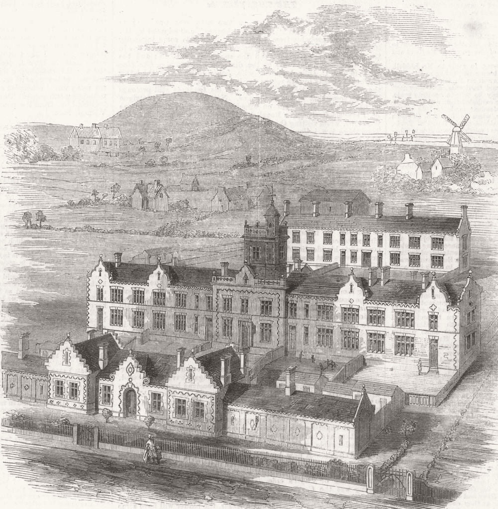 YORKS. Birdseye Scarborough new workhouse 1860 old antique print ...