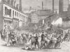 LANCS. Cotton Famine. Hussars dispersing looters 1863 old antique print