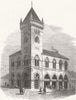 Market and Hall, Abergavenny, Wales 1872 old antique vintage print picture