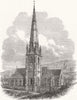 YORKSHIRE. Unitarian Chapel, Todmorden 1869 old antique vintage print picture