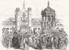 CAMBS. Queen, Great Court, Trinity College, Cambridge 1847 old antique print