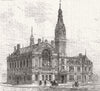 LANCS. new Townhall, Bootle, Lancashire 1882 old antique vintage print picture