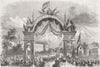 LANCS. Queen, Manchester-Triumphal Arch, Trafford 1857 old antique print
