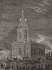 WARCS. Birmingham. St Philip's Church lit up 1863 old antique print picture