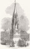 MANSFIELD. Bentinck memorial, Market Place, Mansfield 1850 old antique print
