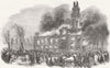 LIMEHOUSE. Ablaze of St Anne's Church, good morning 1850 old antique print
