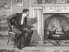 PORTRAITS. He sat gazing at the fire, poker in hand 1882 old antique print