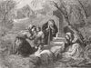 FAMILY. The holy well 1847 old antique vintage print picture