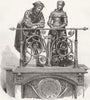 DECORATIVE. Bronze Timepiece, with figures 1865 old antique print picture