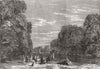 LONDON. Picnic in Bushy Park 1848 old antique vintage print picture