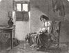 FAMILY. The mother 1855 old antique vintage print picture