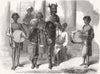 INDIA. Indian Harlequin playing tiger 1864 old antique vintage print picture
