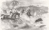 INDIA. Hunting the wild hog in India 1856 old antique vintage print picture