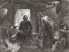KINGS. King Alfred, Swineherd's cottage 1846 old antique vintage print picture