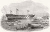 INDIA. Launch. Meanee, 80 guns, Mumbai 1849 old antique vintage print picture
