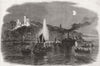 BABELSBERG. lit up for Prince consort's birthday 1858 old antique print