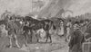 RACING. Birdcage, rainy day Newmarket race meeting - racing wind 1891 print