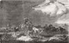 HORSES. The approaching storm 1858 old antique vintage print picture