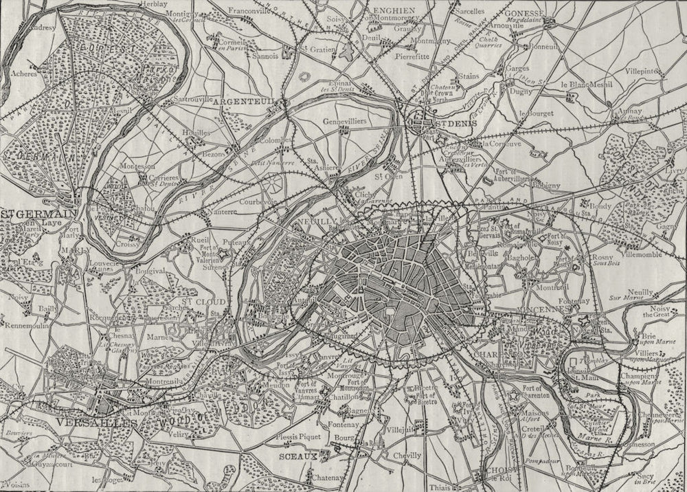 PARIS. Plan of Paris and Surrounding Country 1882 old antique map chart