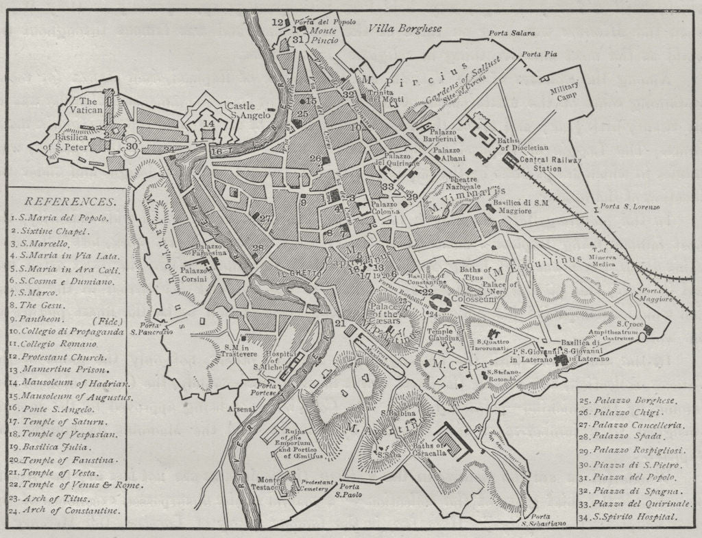ROME. Plan of Rome 1882 old antique vintage map chart ...