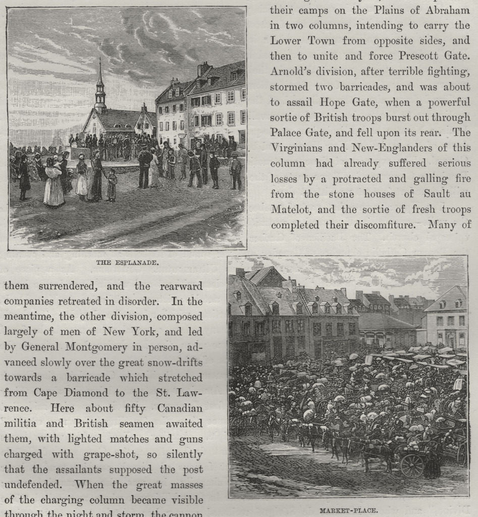 QUEBEC CITY. The Esplanade; Market-place 1882 old antique map chart