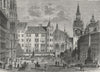 MUNICH. The Marienplatz, with Old and New Rathhaus 1882 antique print