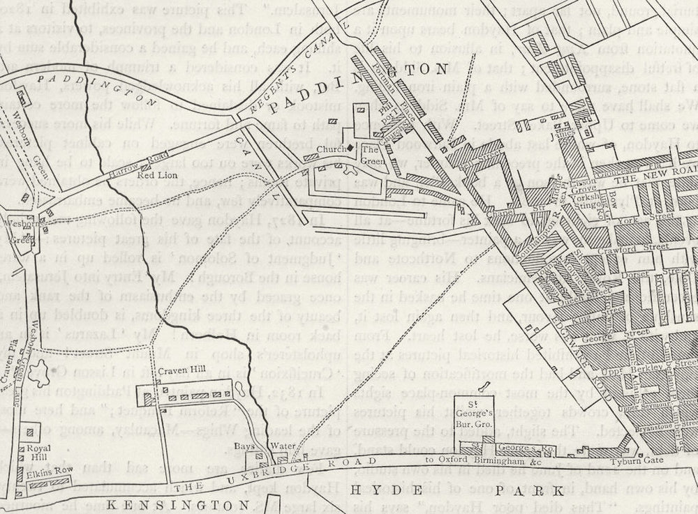 LONDON. Paddington. Map of, in 1815 1880 old antique vintage plan chart