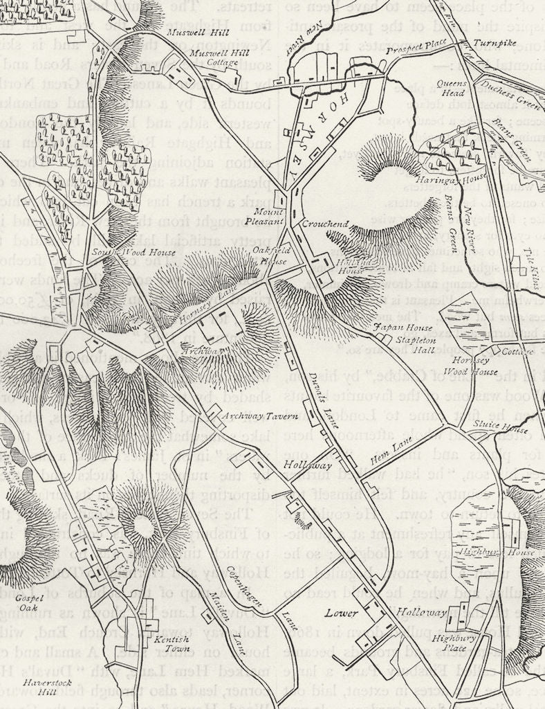 LONDON. Hornsey. Map of in 1819 1880 old antique vintage plan chart