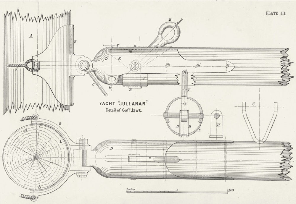 BOAT PLAN. Gaff Jaws & Fittings. 'Jullanar' Detail 1891 old antique print