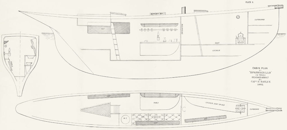 BOATS. Cabin Plan. 'Spankadillo'(3 tons)Bayley 1891 old antique print picture